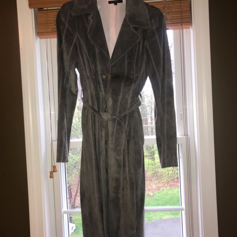 Grey Suede Jacket with Pink Stiching